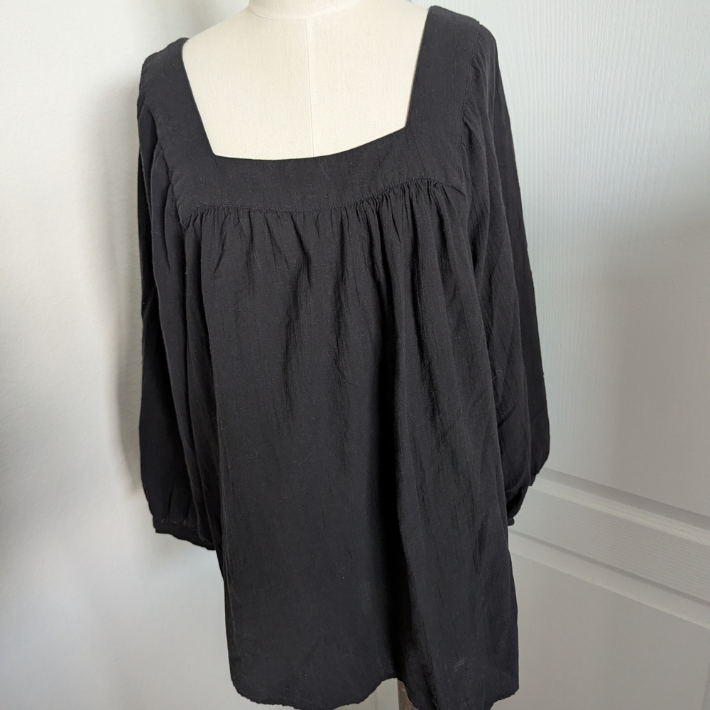 Terra & Sky Black Square Neck Peasant Blouse